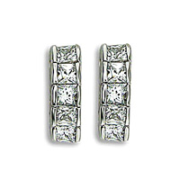 Curved Silver Earrings with 5 Princess Cut Blue Luster Diamonds Curved Silver Earrings with 5 Princess Cut Blue Luster Diamonds